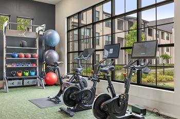 Cardio and strength training fitness center with echelon mirror